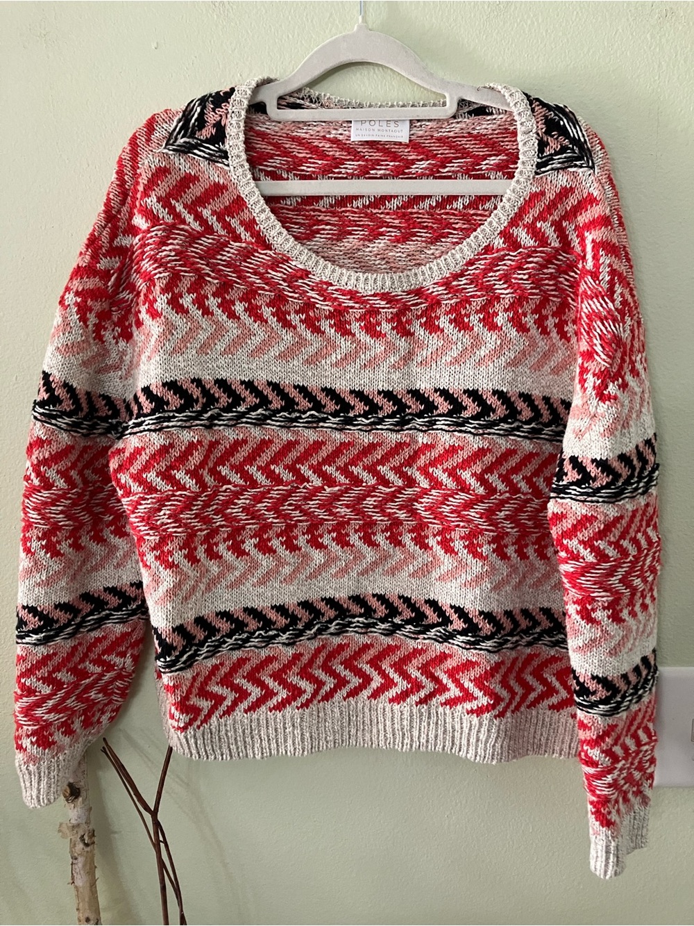 Poles Paris + Maison Montagut red and cream knit long sleeve sweater